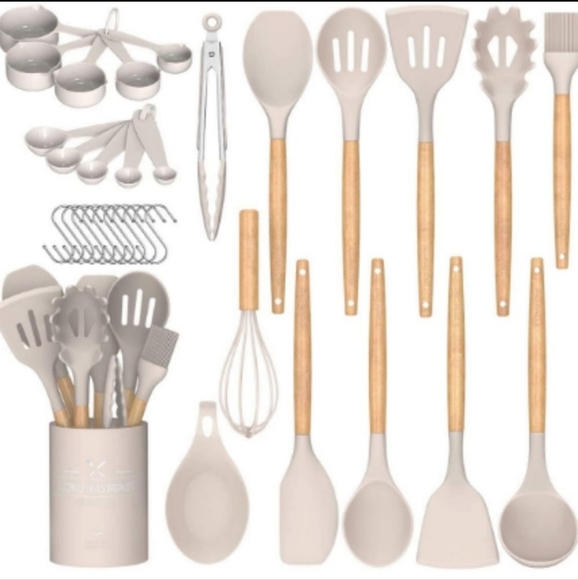 Other - 33 Pcs Silicone Cooking Utensils Set, Non-Stick, Heat Resistance (Khaki)
